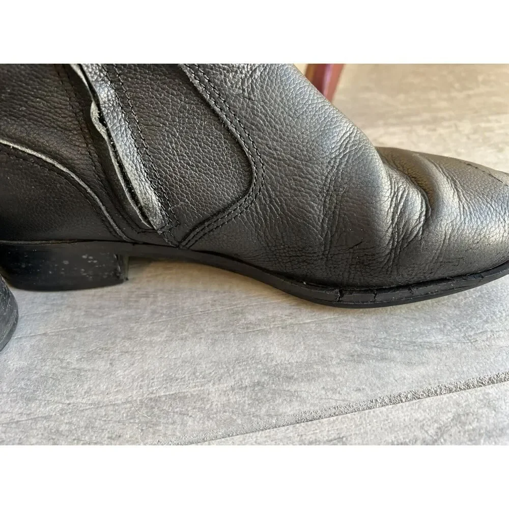 Tory Burch Gemini Link Black Pebble Leather Ankle Booties Moto Boots Size 8 READ